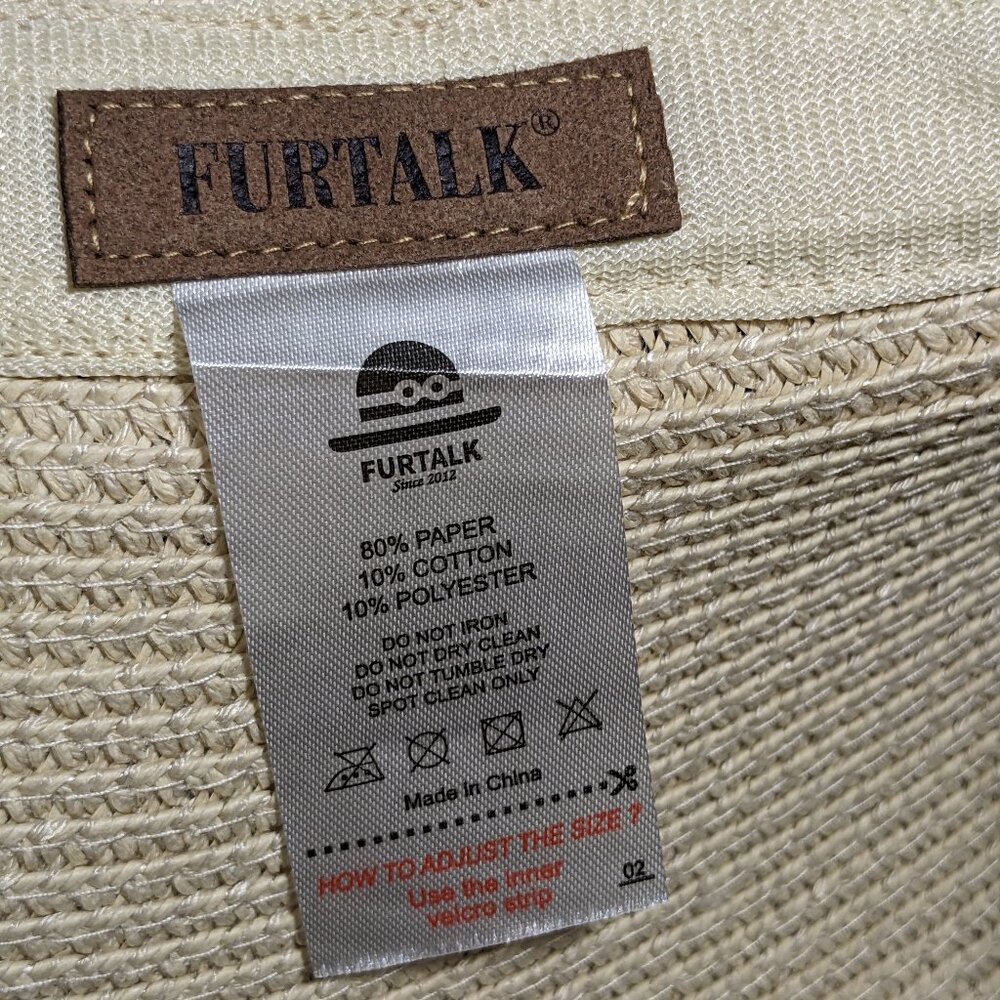 Furtalk Straw Sun Visor Hat Beige Wide Brim Roll-Up Ponytail UVA UVB Packable - Picture 7 of 8